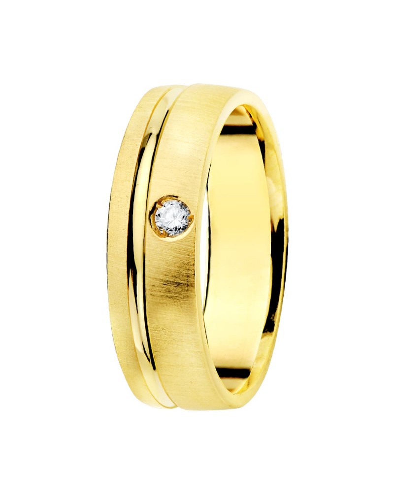 Alianza oro 18k amarillo matizada con diamante 0,045 quilates