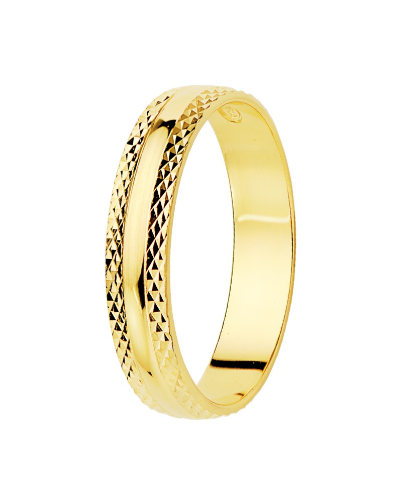 Alianza oro 18k amarillo brillo y bordes tallados ancho 4 mm