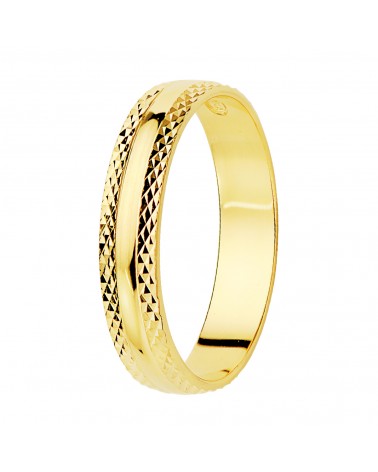 Alianza oro 18k amarillo brillo y bordes tallados ancho 4 mm