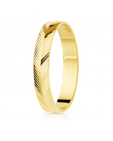 Alianza oro 18k amarillo tallado espiga brillo ancho 3,5 mm