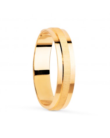 Alianza oro 18k amarillo fila central estriada ancho 4 mm