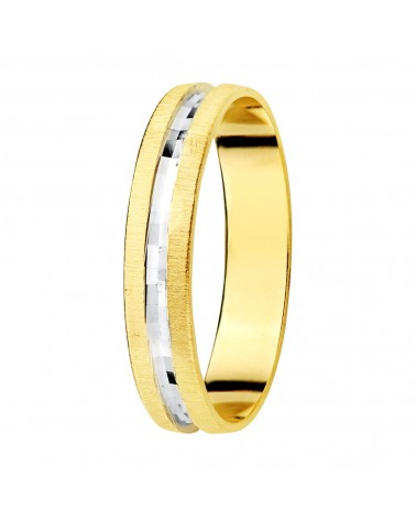 Alianza oro 18k bicolor tallada y bordes matizados ancho 3,5