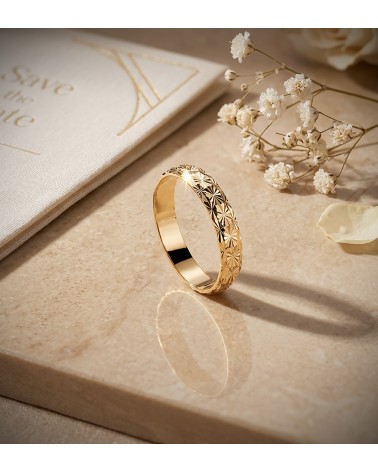 Alianza oro 18k amarillo diamantada ancho 4 mm