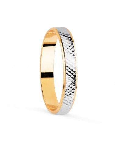 Alianza oro 18k bicolor tallada y bordes brillo ancho 3 mm