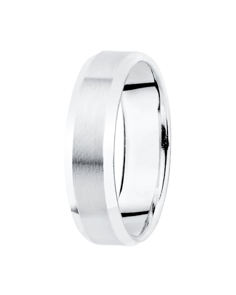 Alianza oro 18k blanco matizada y bordes brillo ancho 5 mm
