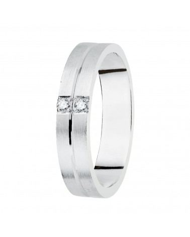 Alianza oro 18k blanco matizada 4 mm con diamantes 0,06 quilates