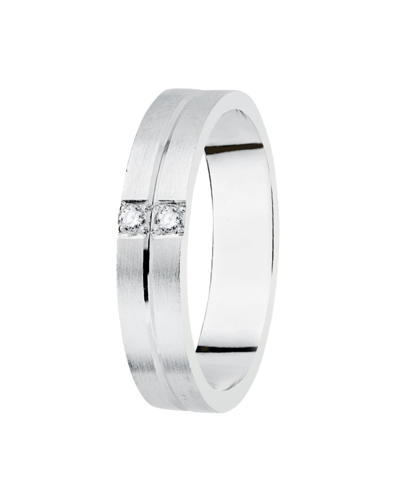 Alianza oro 18k blanco matizada 4 mm con diamantes 0,06 quilates