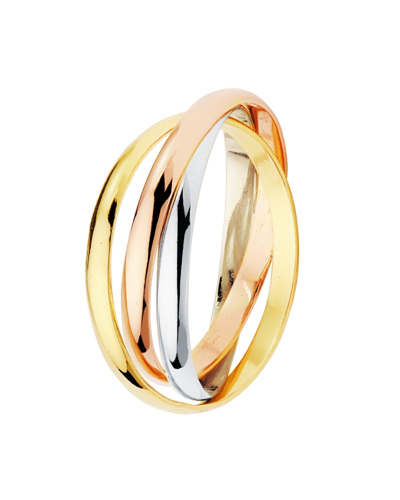 Alianza oro 18k tricolor tres aros media caña ancho 2 mm