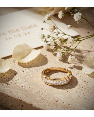 Anillo alianza oro 18k amarillo circonitas en barrita 4,5 mm