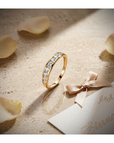 Anillo alianza oro 18k amarillo carril de circonitas 3,5 mm