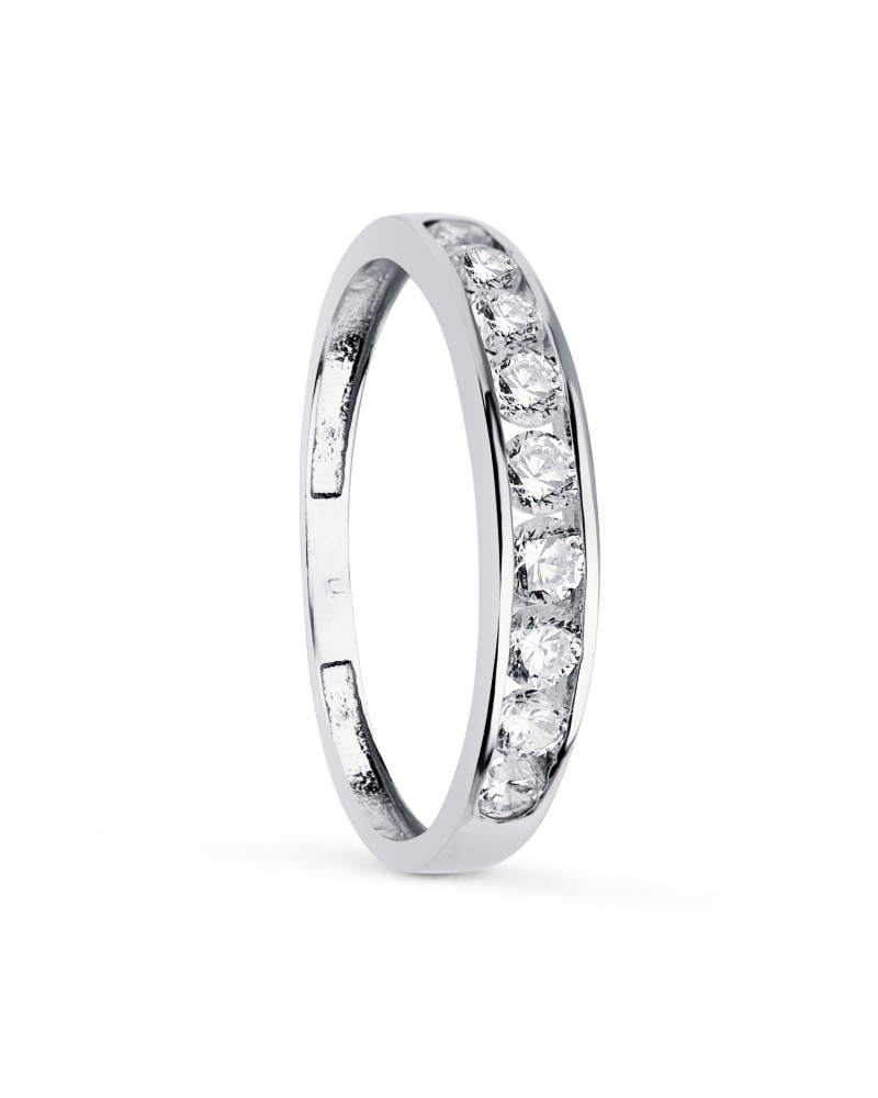 Anillo alianza oro 18k blanco carril de circonitas 3,5 mm