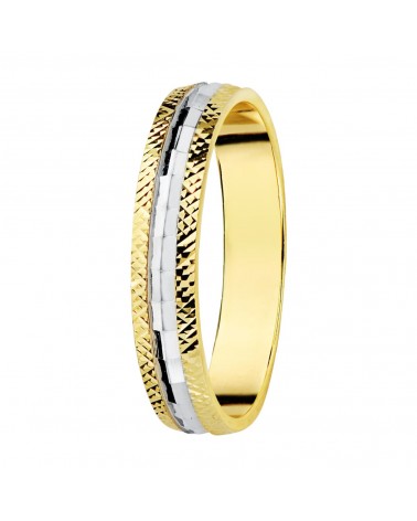 Alianza oro 9k bicolor tallada ancho 3,5 mm grosor 1 mm