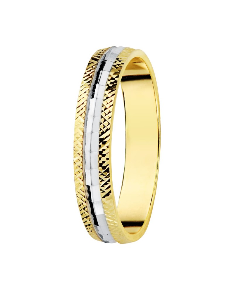 Alianza oro 9k bicolor tallada ancho 3,5 mm grosor 1 mm