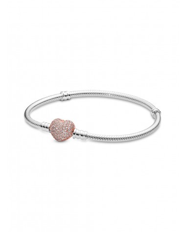 Pulsera Pandora de Cadena de Serpiente con Cierre de Corazón en Pavé 586292CZ