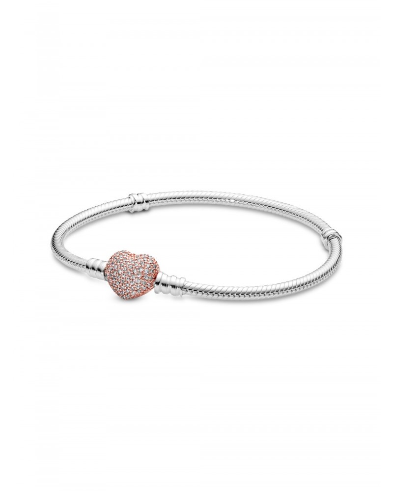 Pulsera Pandora de Cadena de Serpiente con Cierre de Corazón en Pavé 586292CZ
