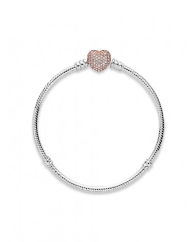 Pulsera Pandora de Cadena de Serpiente con Cierre de Corazón en Pavé 586292CZ - foto 2