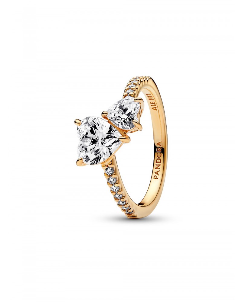 Anillo Pandora con un recubrimiento de oro de 14k Corazón Doble Brillante 161198C01