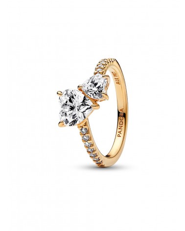 Anillo Pandora con un recubrimiento de oro de 14k Corazón Doble Brillante 161198C01