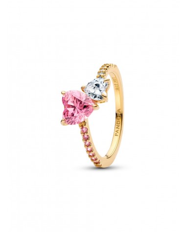 Anillo Pandora Brillante Doble Corazón Rosa y Transparente 161198C02