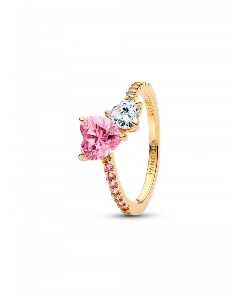 Anillo Pandora Brillante Doble Corazón Rosa y Transparente 161198C02