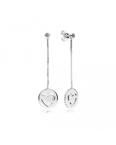 Pendientes colgantes Pandora de plata con circonita rosa y corazón 296577FPC