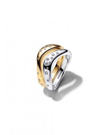 Anillos Pandora Combinables Forma Orgánica en Dos Tonos 164674C01