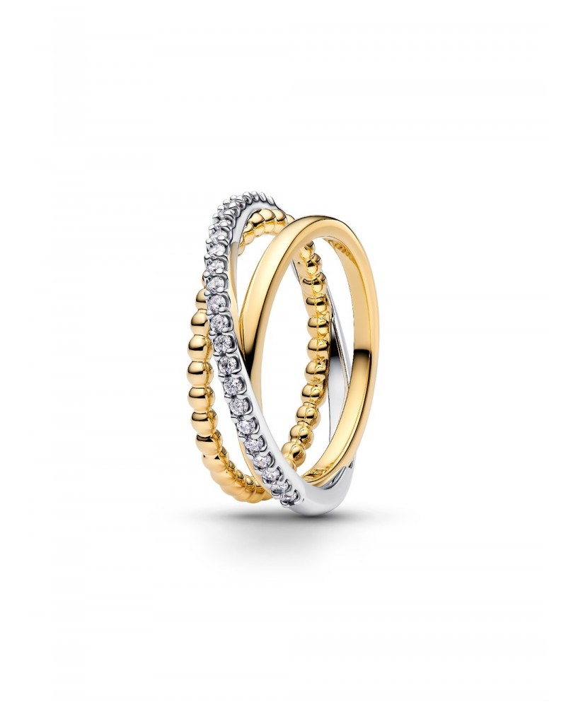 Anillo Pandora Banda Triple Cruzada Cuentas y Pavé 164826C01
