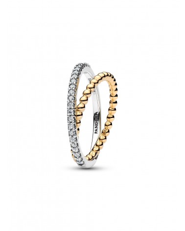 Anillo Pandora Banda Doble Cruzada Cuentas y Pavé 164827C01
