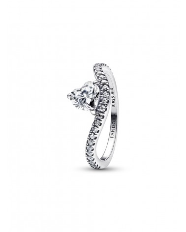 Anillo Pandora Corazón Ondulado en Pavé 193661C01