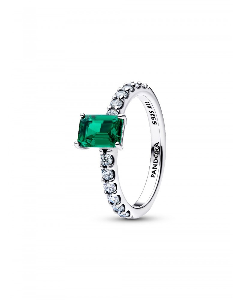 Anillo Pandora Halo Rectangular Verde Brillante 194506C01