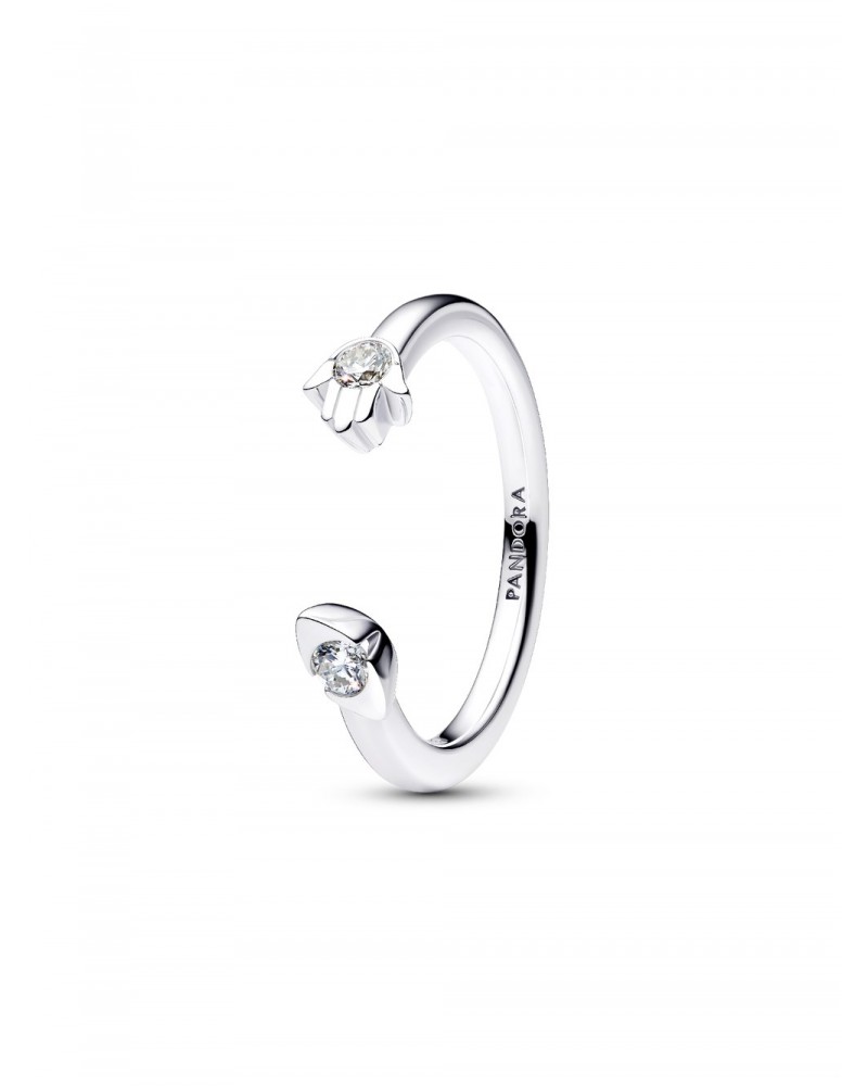 Anillo Pandora Abierto Mano de Fátima y Ojo con Diamantes Creados en Laboratorio 194590C01