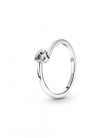 Anillo Pandora Corazón Solitario Transparente Inclinado 199267C02