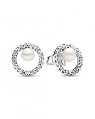Pendientes de Botón Perla Cultivada de Agua Dulce Tratada y Halo de Pavé Pandora 293154C01