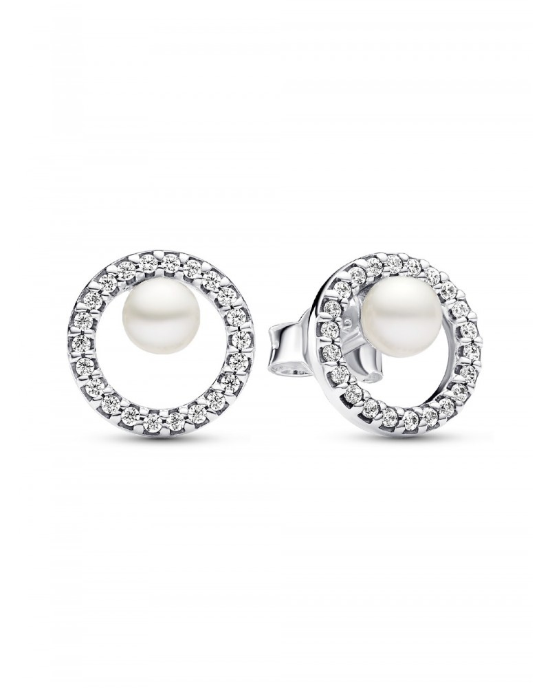 Pendientes de Botón Perla Cultivada de Agua Dulce Tratada y Halo de Pavé Pandora 293154C01