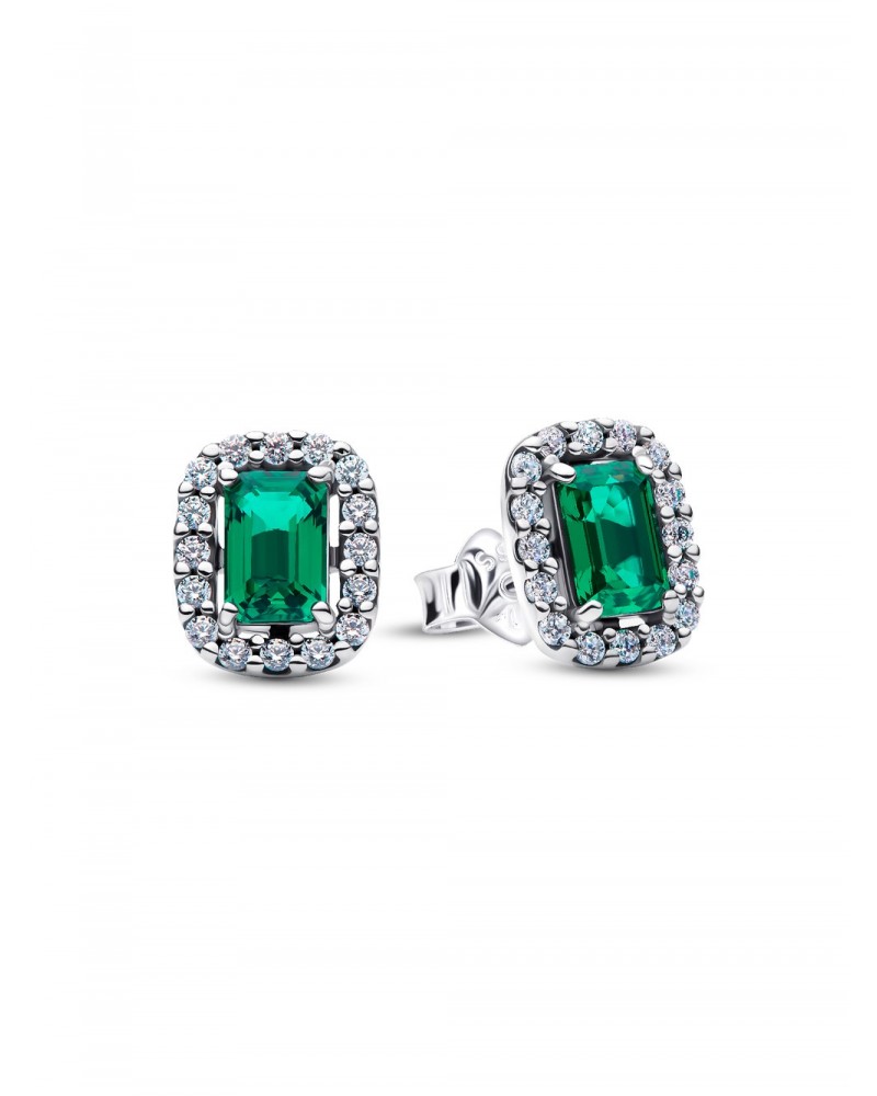 Pendientes de botón Halo Rectangular Verde Brilllante Pandora 294501C01