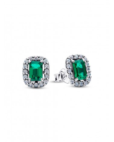 Pendientes de botón Halo Rectangular Verde Brilllante Pandora 294501C01