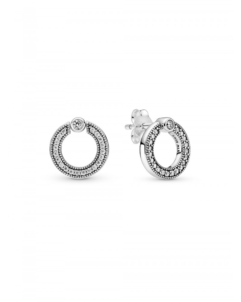 Pendientes de botón Reversibles Círculo en Pavé & Logo Pandora 299486C01