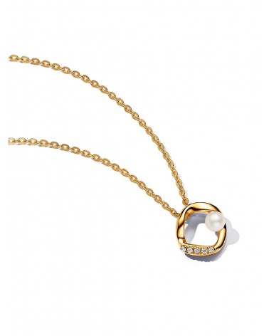 Collar Pandora Círculo Forma Orgánica en Pavé y Perla Cultivada de Agua Dulce 363303C01