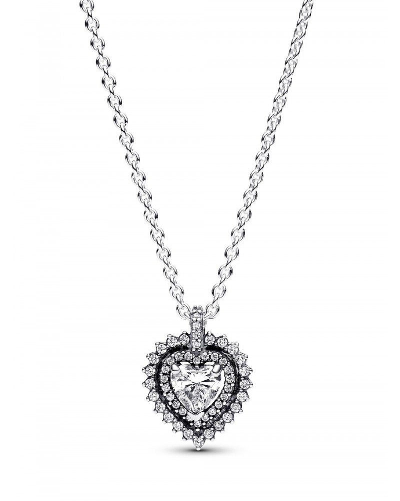 Collar Pandora con Colgante Halo y Corazón Brillantes 393099C01
