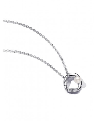 Collar Pandora Círculo Forma Orgánica en Pavé y Perla Cultivada de Agua Dulce 393303C01