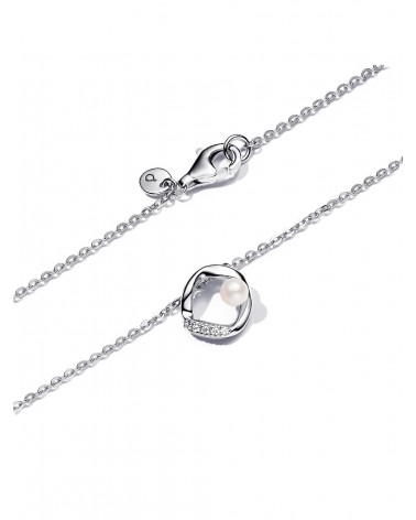 Collar Pandora Círculo Forma Orgánica en Pavé y Perla Cultivada de Agua Dulce 393303C01 - foto 2