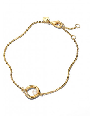 Pulsera Pandora Círculo Forma Orgánica en Pavé y Perla Cultivada de Agua Dulce Tratada 563830C01