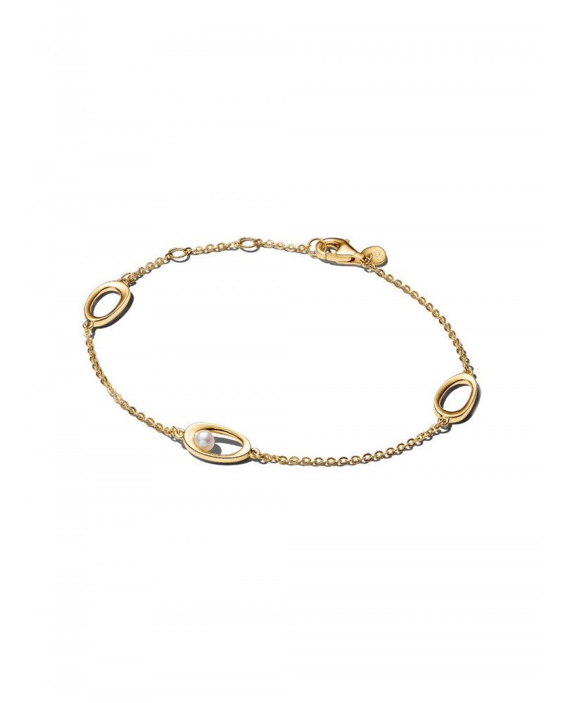 Pulsera Pandora Ovalada Forma Orgánica en Pavé y Perla Cultivada de Agua Dulce Tratada 564677C01