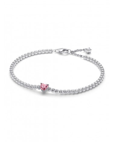 Pulsera Pandora de Tenis Corazón Brillante Rosa 590041C03