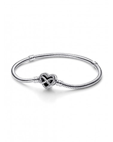 Pulsera Pandora de Cadena de Serpiente con Cierre de Corazón Infinito Brillante 592645C01