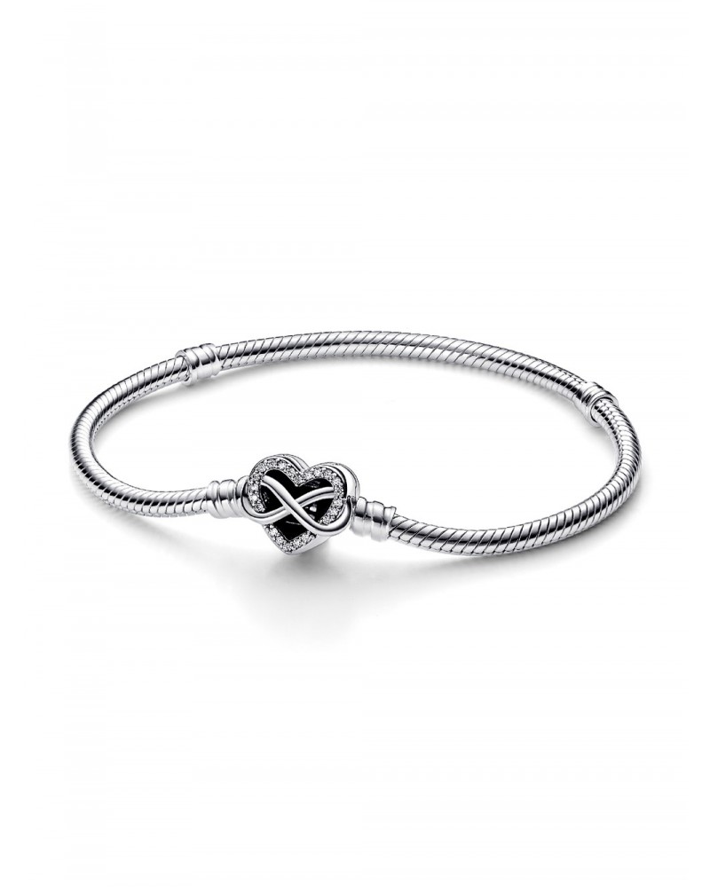 Pulsera Pandora de Cadena de Serpiente con Cierre de Corazón Infinito Brillante 592645C01