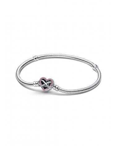 Pulsera Pandora de Cadena de Serpiente con Cierre de Corazón Infinito Rosa Brillante 592645C02