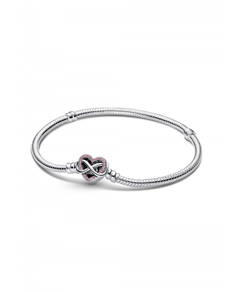 Pulsera Pandora de Cadena de Serpiente con Cierre de Corazón Infinito Rosa Brillante 592645C02