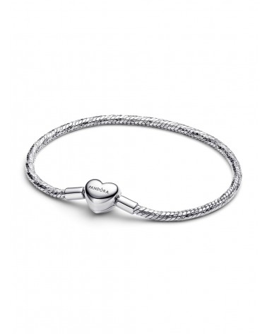 Pulsera Pandora de Cadena de Serpiente con Cierre Corazón Facetado Grabable 594236C00