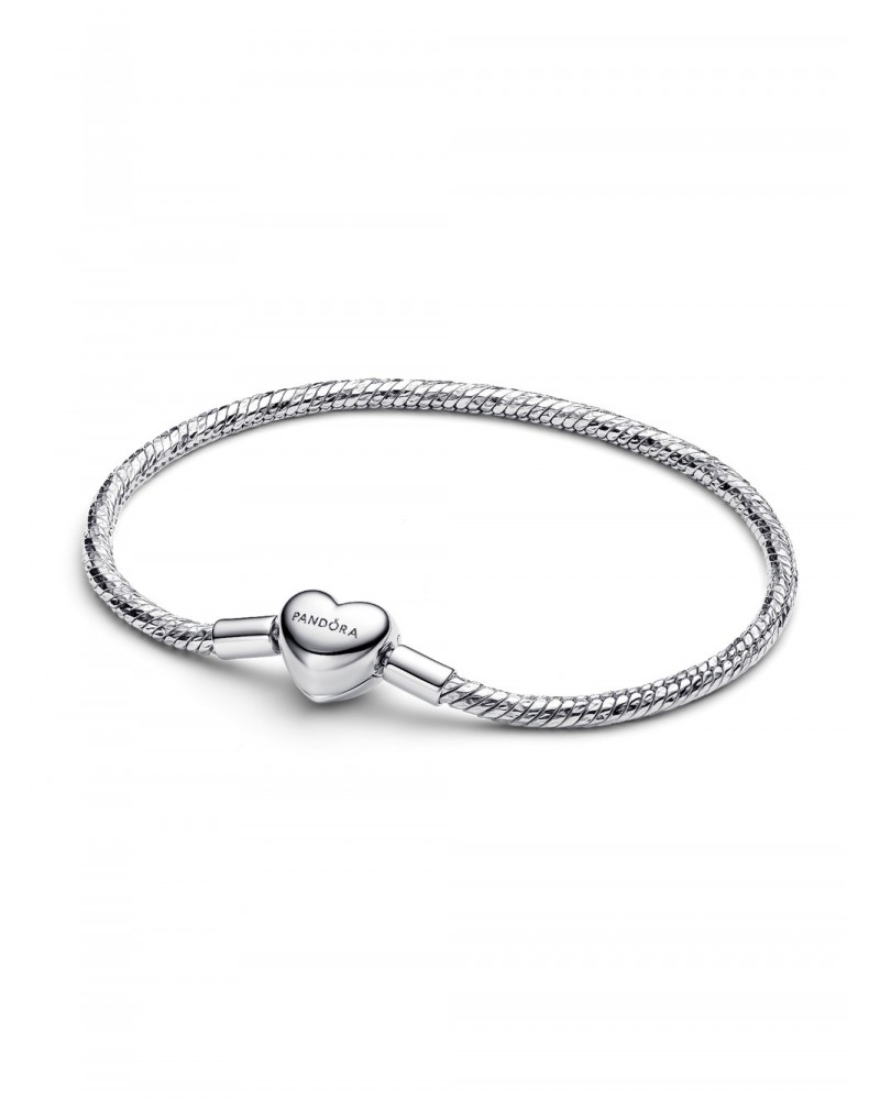 Pulsera Pandora de Cadena de Serpiente con Cierre Corazón Facetado Grabable 594236C00
